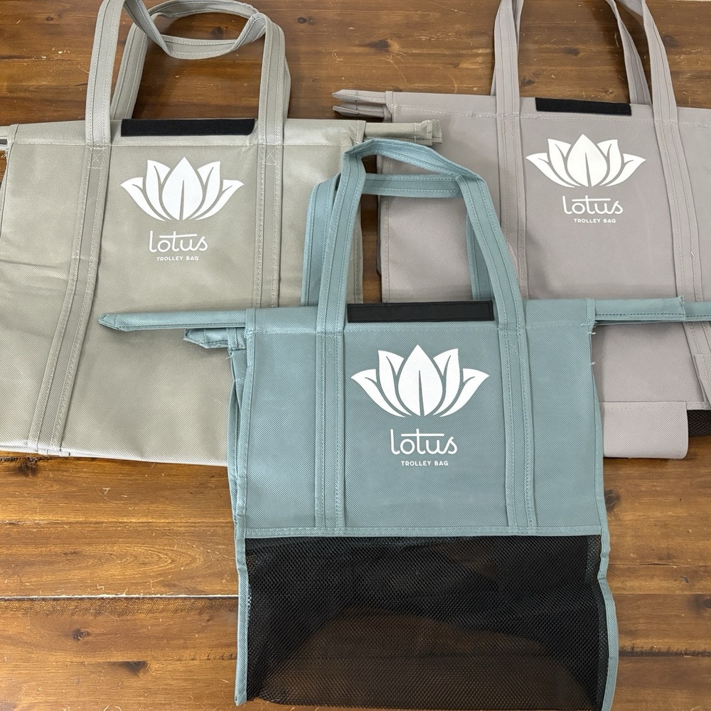 Lot Of 3 Lotus Canvas Shopping Cart Trolley Bags Reuseable Washable Eco S/M/L